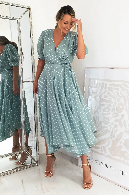 Andrea Polka Dot Midi Dress | Sage