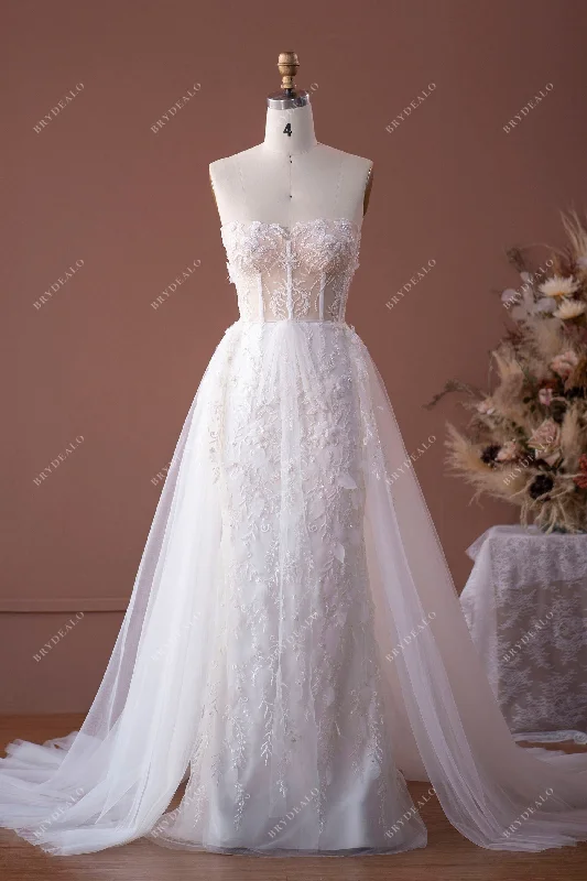 Modern Beaded Lace Tulle Overskirt Bridal Gown