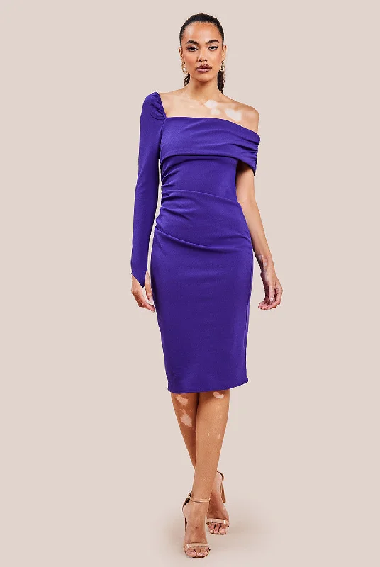 Goddiva One Shoulder Scuba Midi Dress - Purple