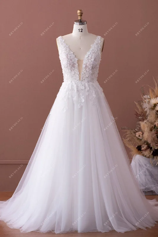 Illusion Strap Lace Tulle A-line Wedding Dress