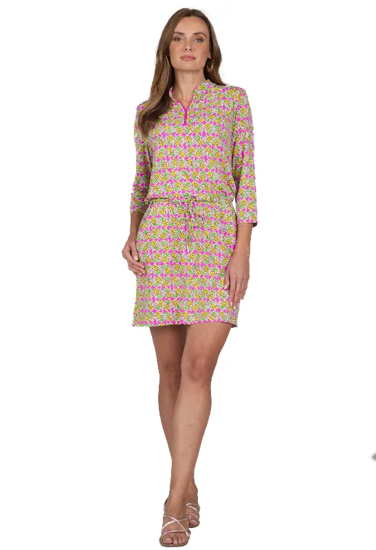 Chantal Print ¾ Sleeve Drawstring Dress – 62540