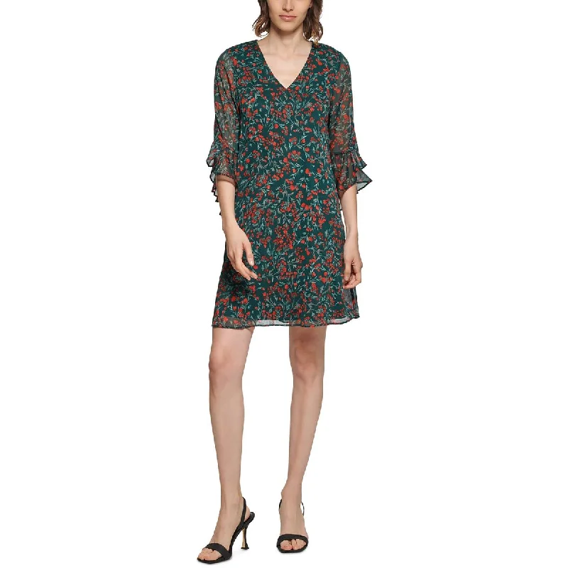 Womens Floral Print Chiffon Shift Dress