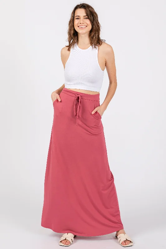 Salmon Drawstring Maxi Skirt