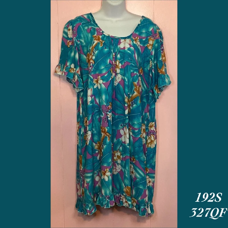 192SX - 327QF , Ruffle sleeve Mu'u Mu'u with pockets plus size