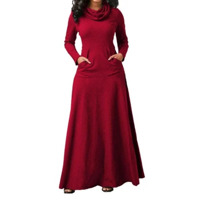 Warm High Collar Women Long-sleeved Dress